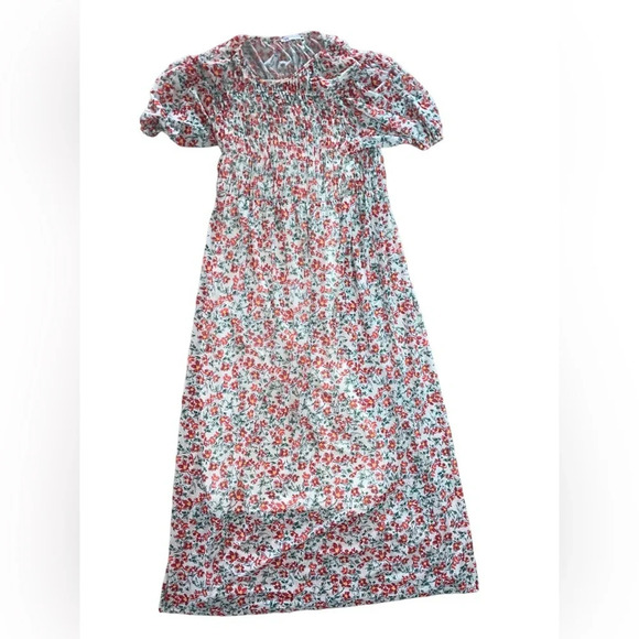 ZARA Floral Smocked Maxi Dress Puff Sleeve Size Small Bohemian Preppy Casual - Picture 3 of 7